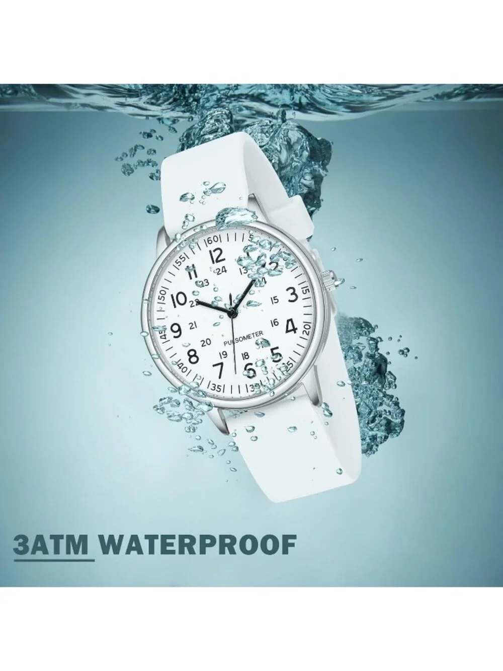 Women's All White Analog Quartz Solid Silicone Band Read Dial Nurse Wrist Watch